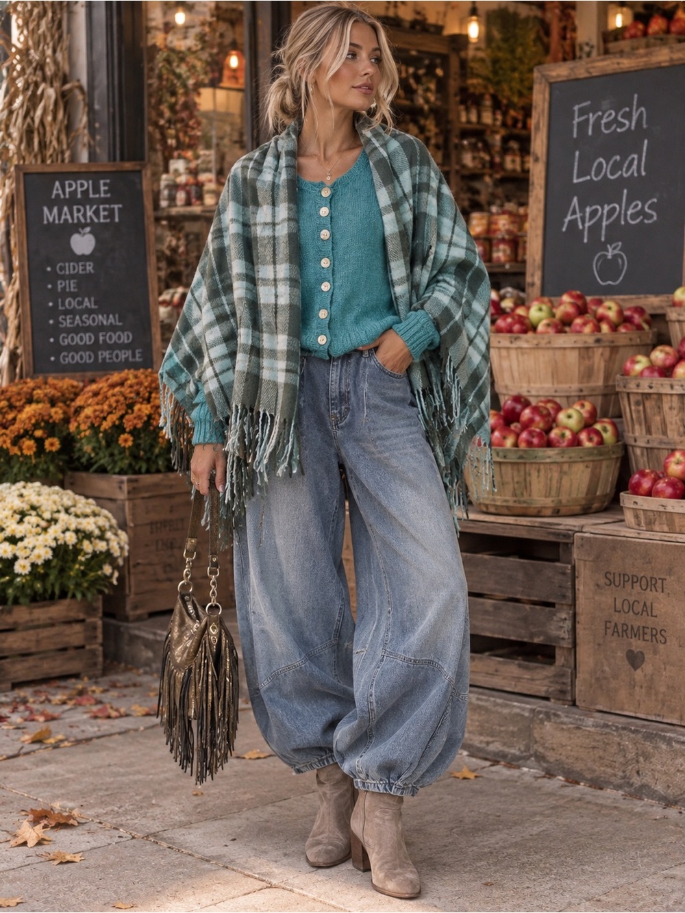 Plaid cozy fall shawl scarf